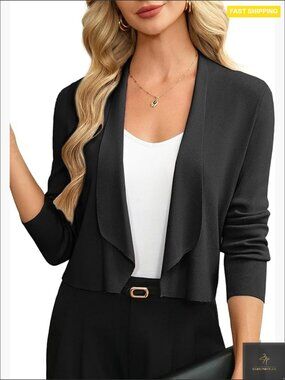 Cropped Sweater Blazer Lightweight Knit Business Casual Chic Long Sleeve